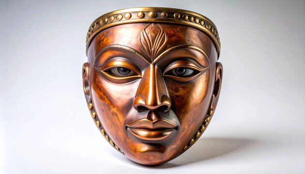 Ancient Egyptian pharaoh gold funerary mask close up.