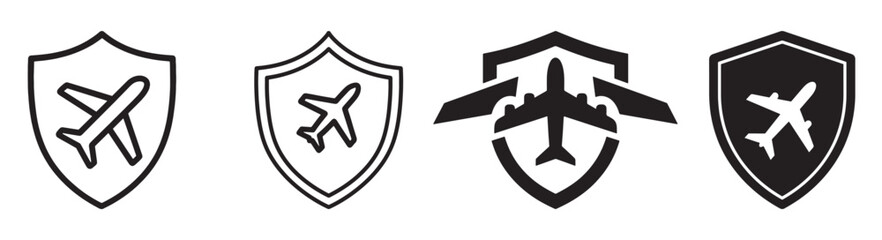 Fototapeta premium Airplane shield icons set with various designs and styles