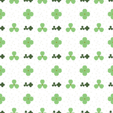 seamless pattern with four-leaf clover shamrock and simple dots wallpaper illustration