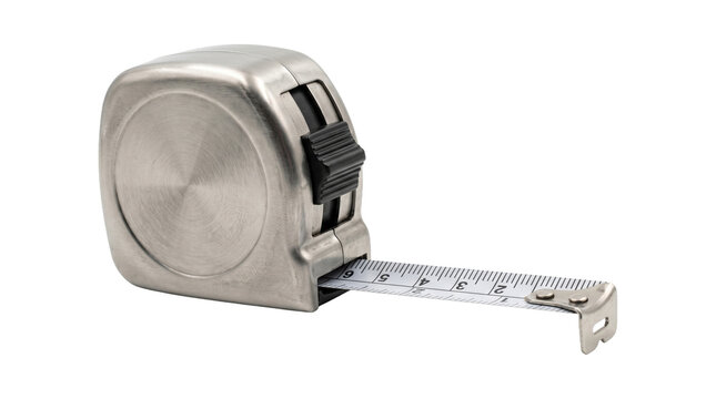Metal measuring tape for construction work isolated on transparent background png professional tool photo.