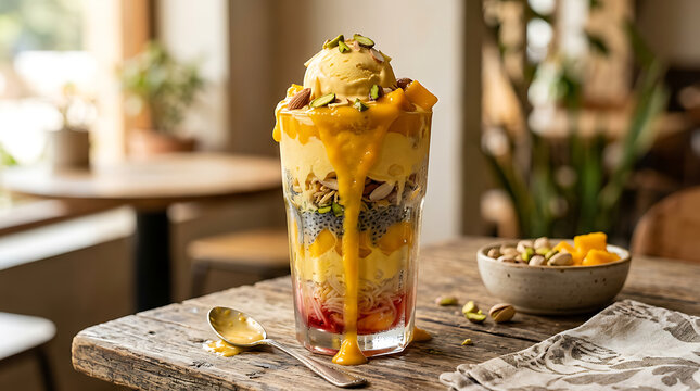 Mango falooda dessert with ice cream