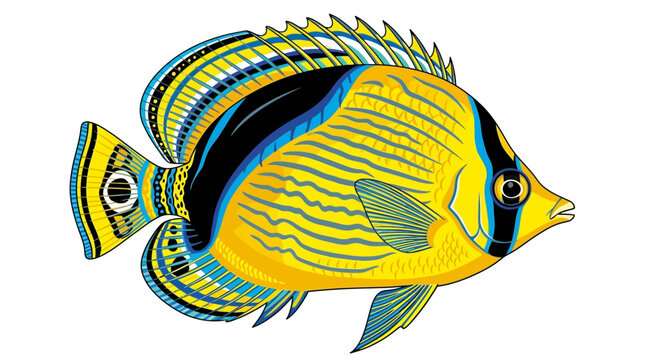 Colorful Yellow Blue Fish Swimming.