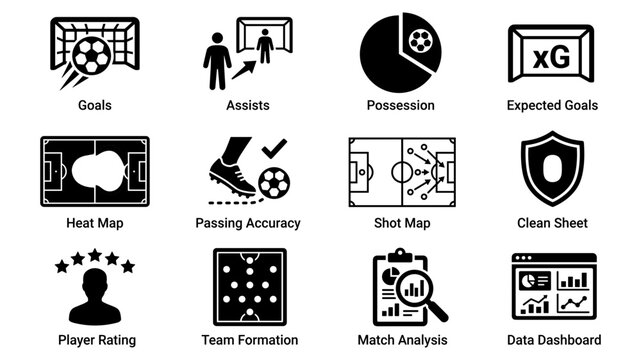 Football Statistics Silhouette Icons Set