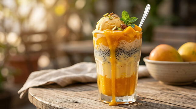 Mango falooda dessert with ice cream