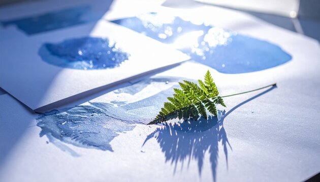 Fresh green plant sprouting from melting ice block.