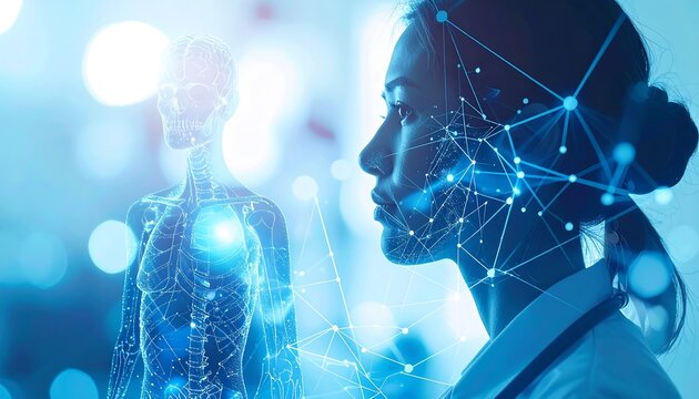 Medical Theme Featuring A Person Outline And Gentle Cyber Web Graphic In Azure Shades