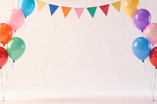Colorful balloons and flags on white background