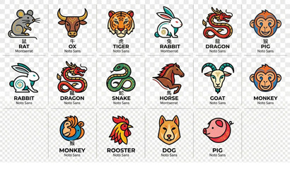 Fototapeta premium Full set vector symbols of Chinese Zodiac animals illustration collection