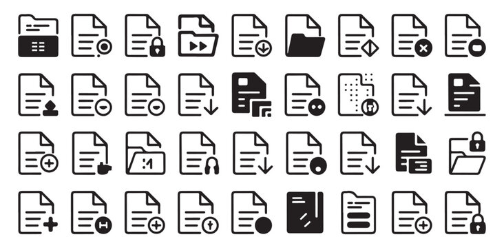 Set of file and document icons for interface and apps vector illustration for web.