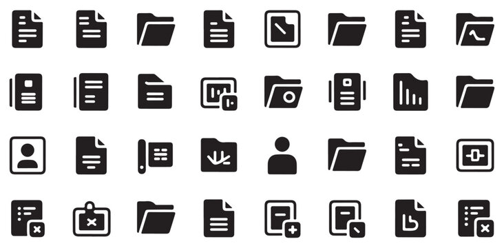 Various icons for documents, folders, and user actions in a grid layout.