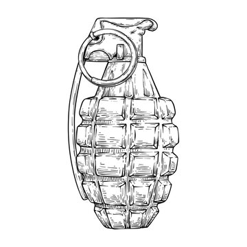 grenade bomb vector line art hand drawn illustration