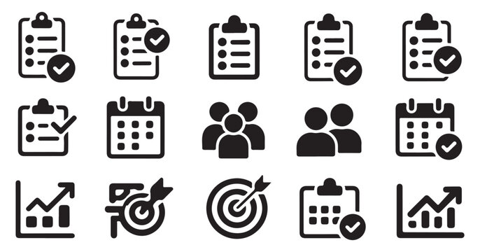 Professional collection of business management and team collaboration document task icons.