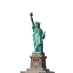 Fototapeta premium Detailed vector illustration of the Statue of Liberty standing on its stone pedestal, isolated on white background, featuring the green patina, crown, torch, and tablet in hand.
