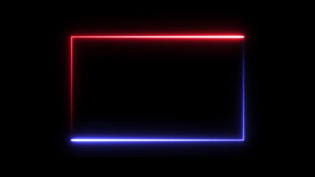light glowing neon blue color picture frame rectangle animation video.Abstract light neon frame on black background,alpha channel 4k video