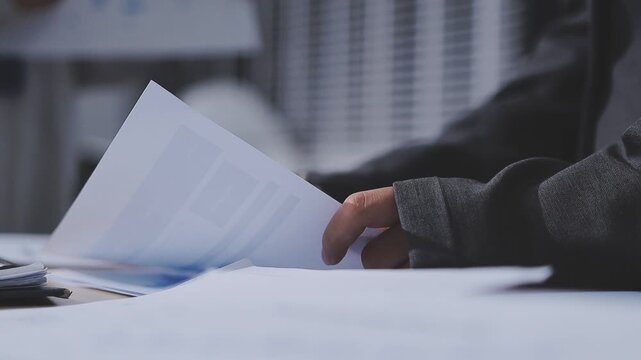 Two accountants examining financial documents using a calculator, taking notes, and discussing results, surrounded by documents and technology in a busy office environment. Audit and taxes in business