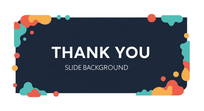Professional presentation slide background with dark navy blue foundation and bold white Thank You text. Decorated with colorful abstract fluid shapes and rounded blobs in corners.