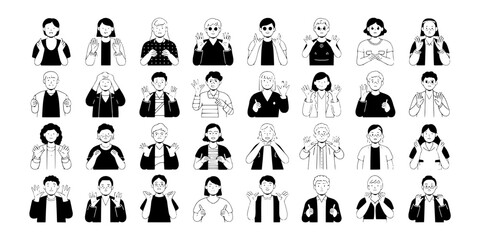 Obraz premium People avatar set of line icons with varied outfits and hairstyles, vector-style character illustrations for design and social media