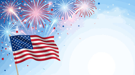 Obraz premium American flag waving with vibrant fireworks and stars on a patriotic background for independence day celebrations