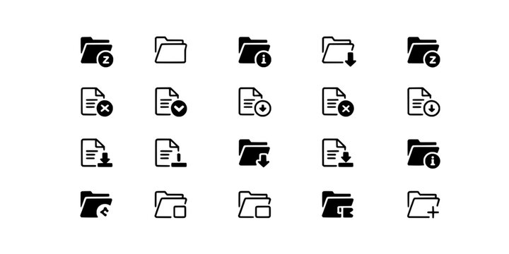 Printer icon set with ink drop symbols, document pages, checklist marks, and file exchange arrows for UI and workflow