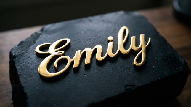 Emily name in metallic gold on dark textured surface