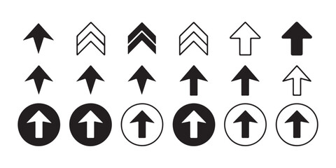 Various upward pointing arrow graphics for uploading data and website interface navigation. © Update