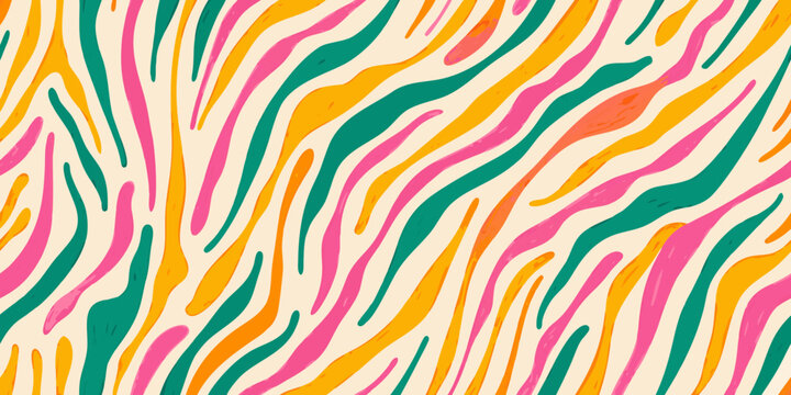 Colorful zebra like stripe pattern vector illustration with pink green and yellow