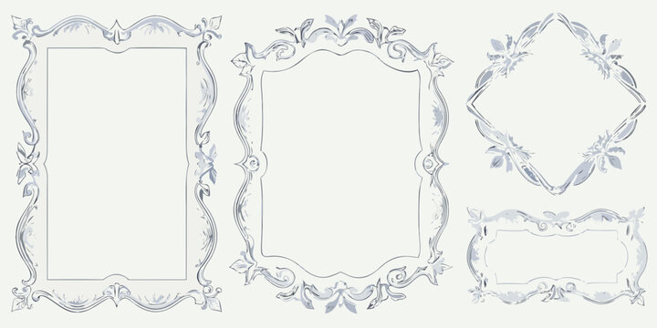Baroque And Rococo Style Decorative Frame Blue Sketch Vector Illustration
