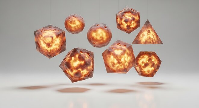 Set of colorful polyhedral dice for tabletop roleplaying games floating in the air