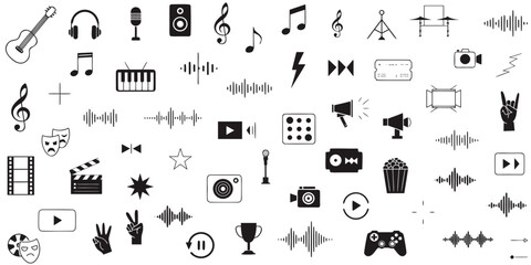 Obraz premium Music, Entertainment and Media Line Art Set