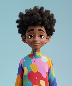 Cute Cartoon Boy Character with Curly Hair