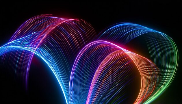 Abstract Vibrant Neon Loopy Lines On Black Background