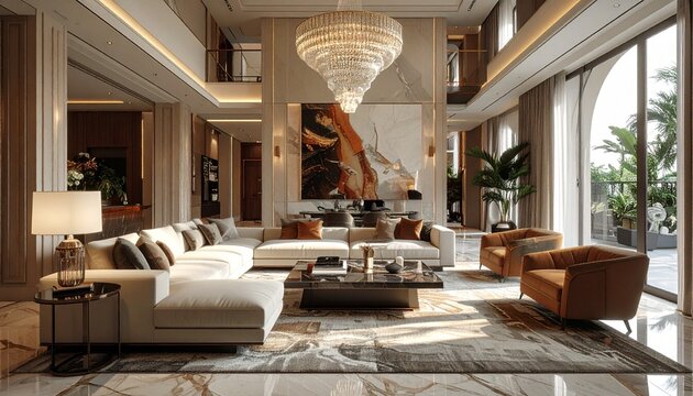Luxurious Living Room Interior Design with Elegant Furnishings.