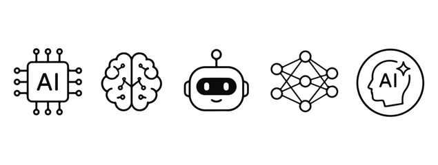 Obraz premium AI icons set. Vector set of line doodle icons