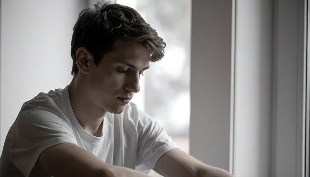 Tranquil Morning Atmosphere Featuring Thoughtful Young Man
