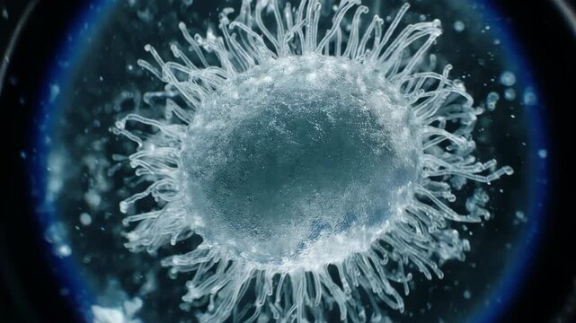 Elegant white liquid silk and frosted glass forming an abstract microscopic pathogen
