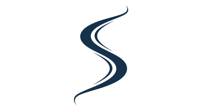 Minimalist abstract black S-shaped wavy line logo or symbol on a clean white background for branding.