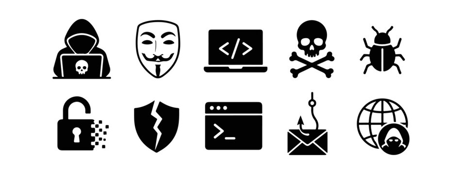 Hacker set. Vector set of line doodle icons