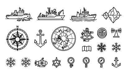 Polar Ship Icon Collection with Icebreaker Vessels and Arctic Exploration Symbols © MdShojib