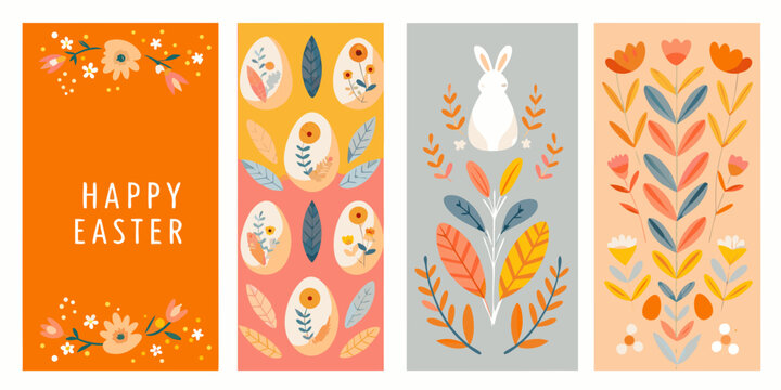 Floral ornament easter greeting cards vector illustration set