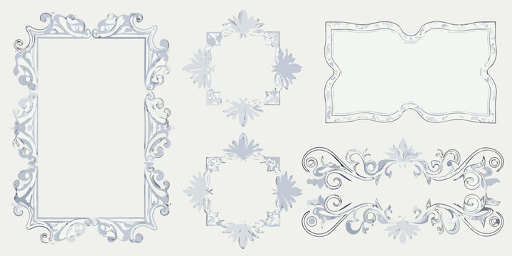 Baroque And Rococo Style Decorative Frames Blue Vector Illustration