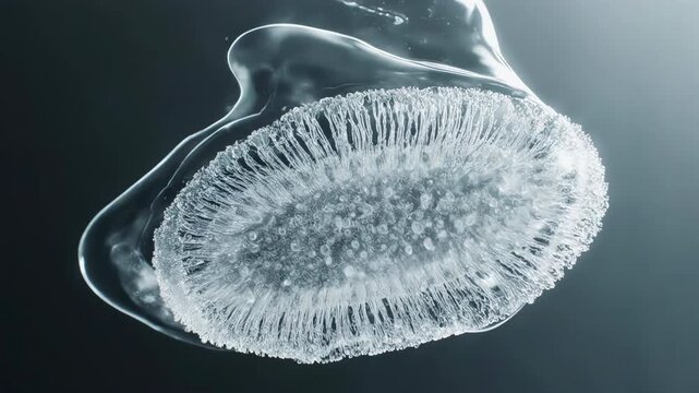 Elegant white liquid silk and frosted glass forming an abstract microscopic pathogen