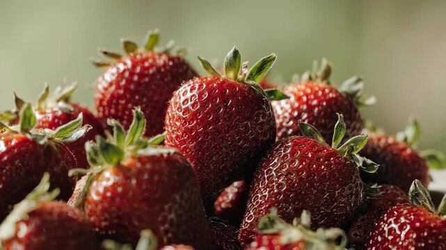 Fresh strawberries in a heap together.