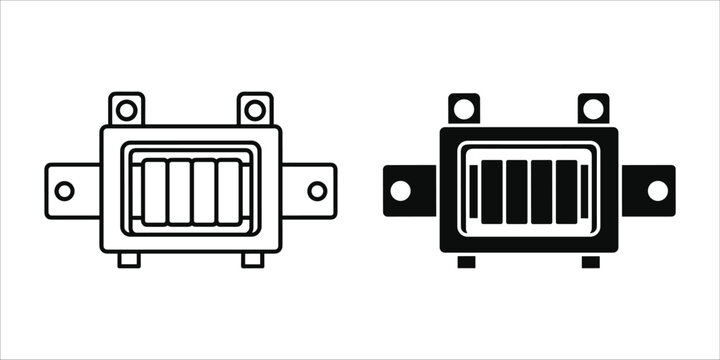 Electronic component in outline and solid black on white background simple vector illustration for technology concepts