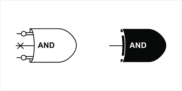 AND logic gate symbols in schematic and filled styles on white background
