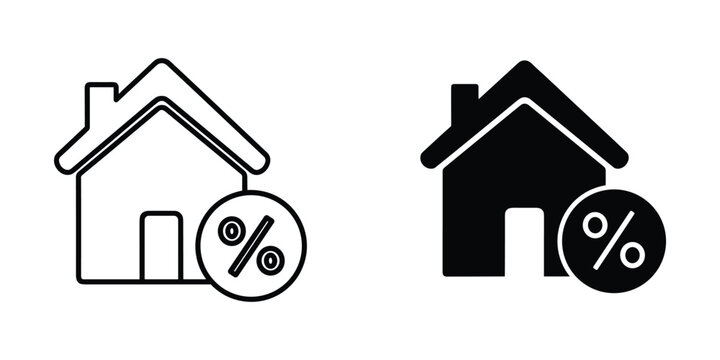 House icon with percentage symbol in a circle indicating mortgage or interest rate concept with clean graphic style