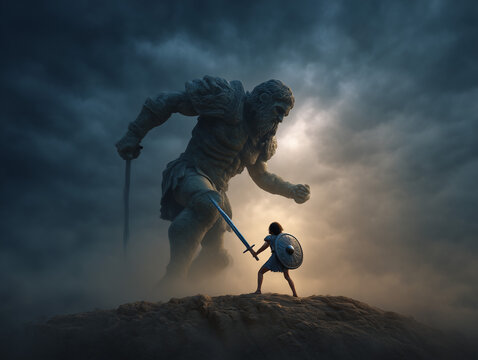 David facing goliath representing overcoming impossible challenges