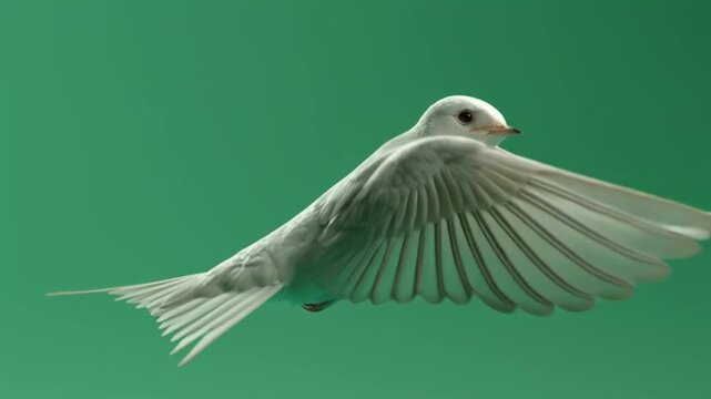 Gray bird flying in green background.