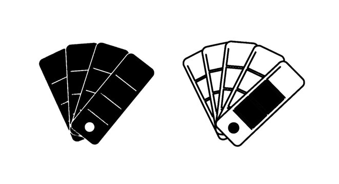 Minimal black silhouette icon, simple flat vector, bold black shape, no, no shading color swatch fan deck icon set, paint samples palette for design on a, flat icon style