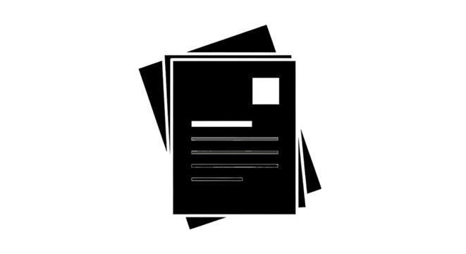 Minimal black silhouette icon, simple flat vector, bold black shape, no, no shading stack of documents icon on a, flat icon style