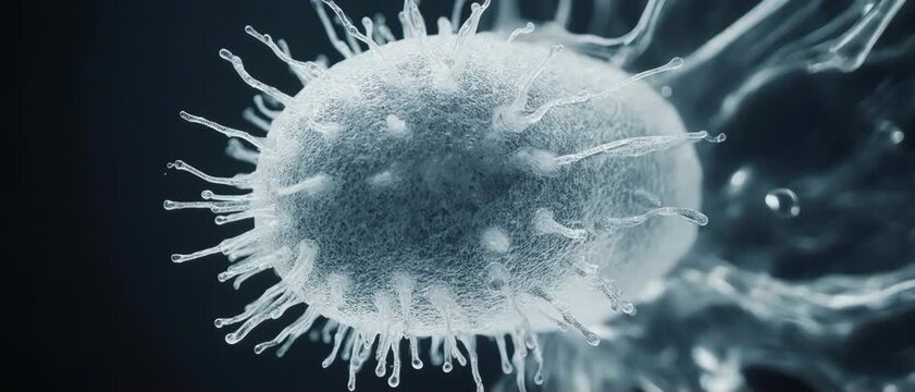 Elegant white liquid silk and frosted glass forming an abstract microscopic pathogen